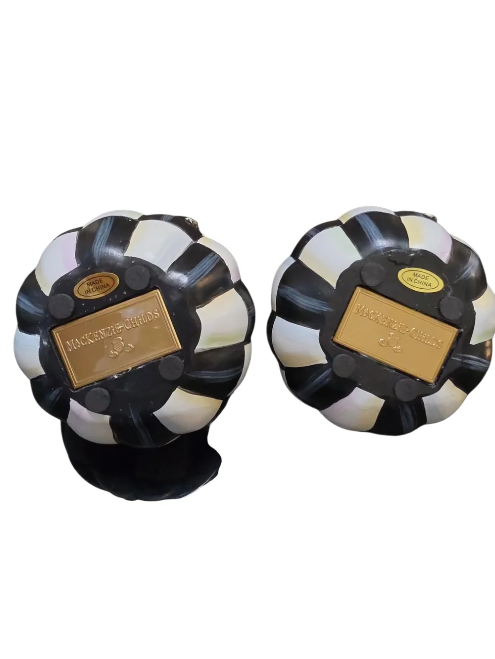 Black & White Checkerboard Candle Holders with Gold Leaf Accents